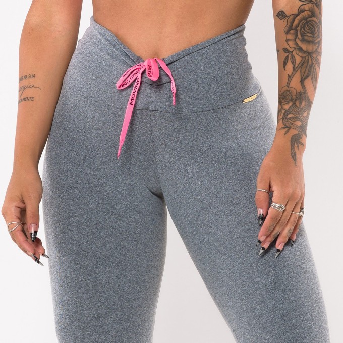 Legging Empina Bumbum Mescla com Cadarço Rosa Neon