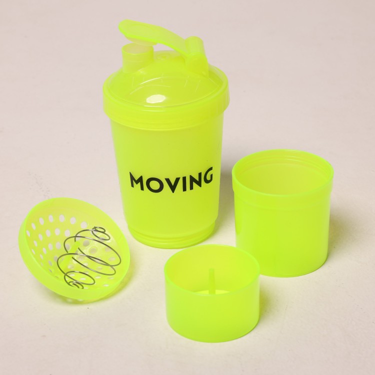 COQUETELEIRA SHAKEIRA 600 ML COM 3 COMPARTIMENTOS AMARELO NEON