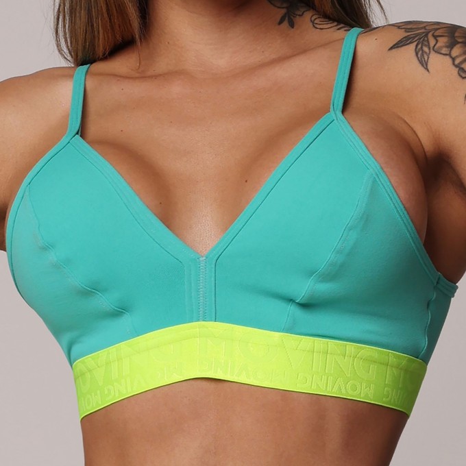 TOP MILANO TURQUESA COM ELÁSTICO AMARELO NEON