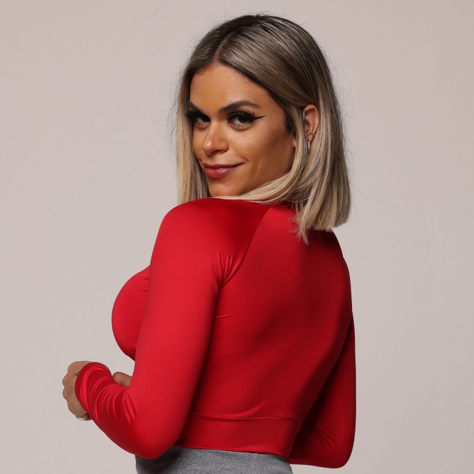 CROPPED CARMEL MANGA LONGA SCARLET