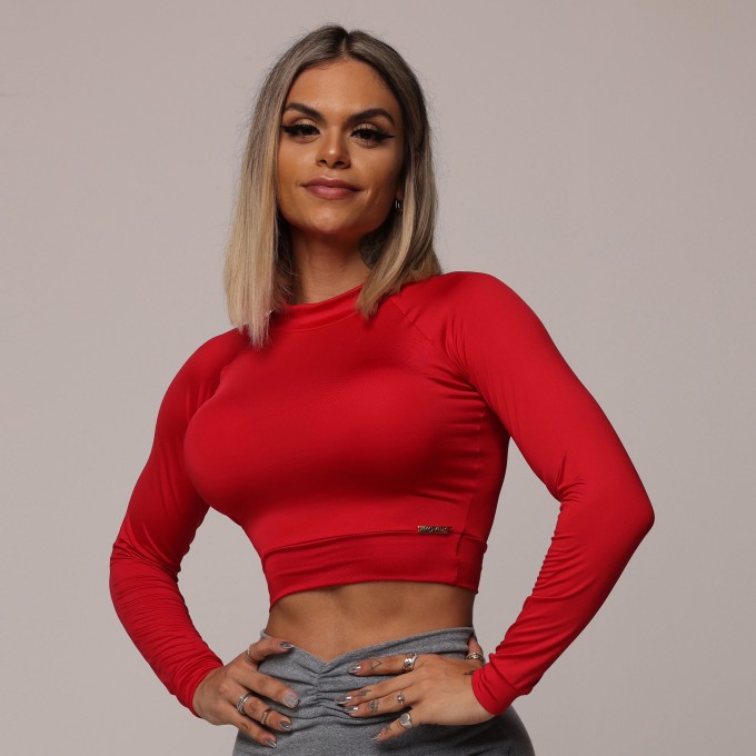 CROPPED CARMEL MANGA LONGA SCARLET