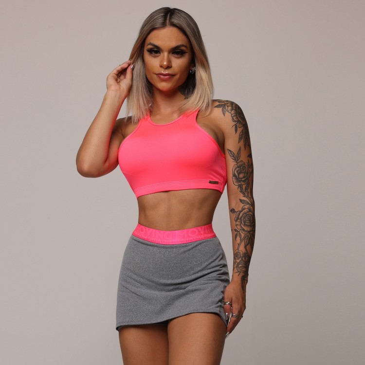 SHORT-SAIA FUNNY MESCLA COM ELASTICO ROSA NEON
