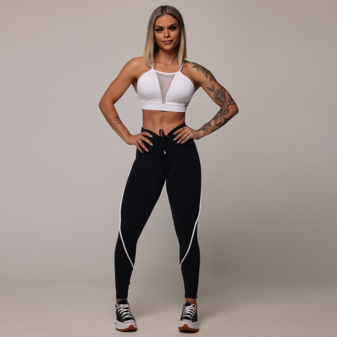 LEGGING RECORTE EMPINA BUMBUM PRETA COM BRANCO