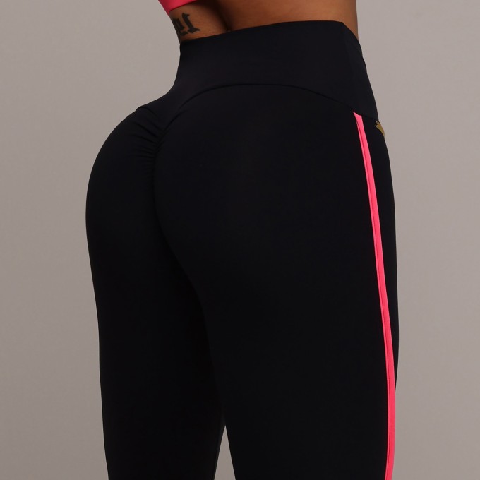 LEGGING RECORTE EMPINA BUMBUM PRETA COM ROSA NEON