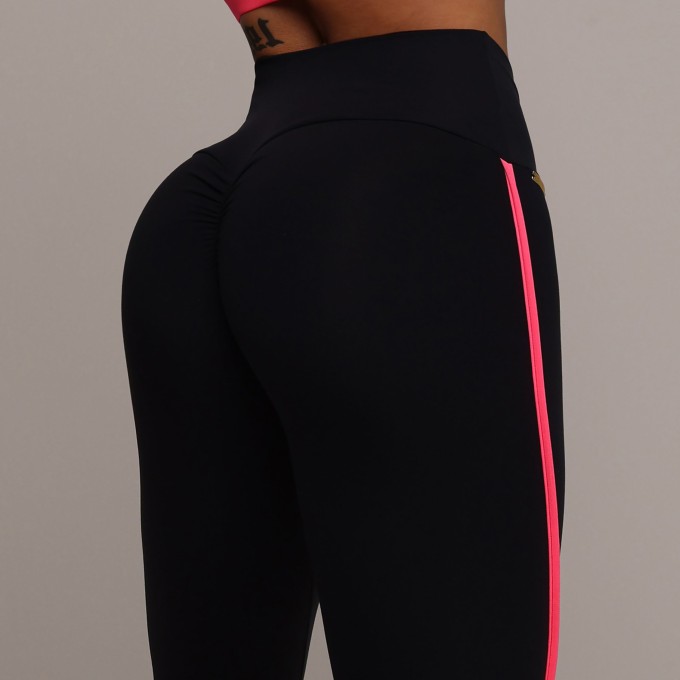 Legging Recorte Empina Bumbum Preta com Rosa Neon