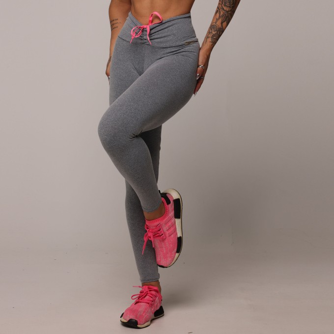 Legging Empina Bumbum Mescla com Cadarço Rosa Neon