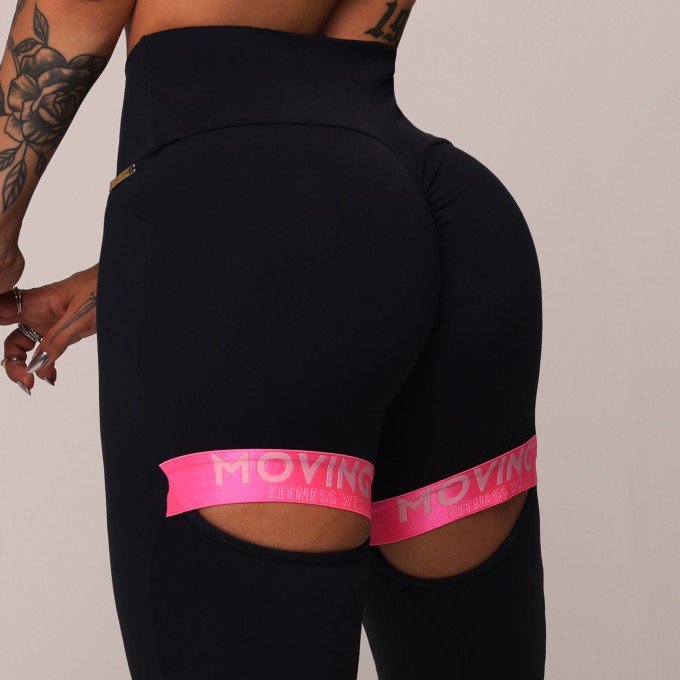 LEGGING INTENSE EMPINA BUMBUM PRETA COM ELÁSTICO ROSA NEON