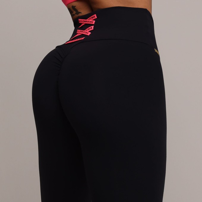 Legging Trend Empina Bumbum Preta com Rosa Neon