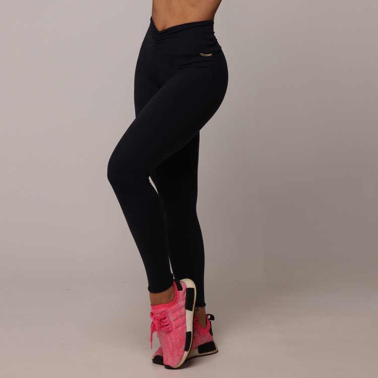 Legging Trend Empina Bumbum Preta com Rosa Neon