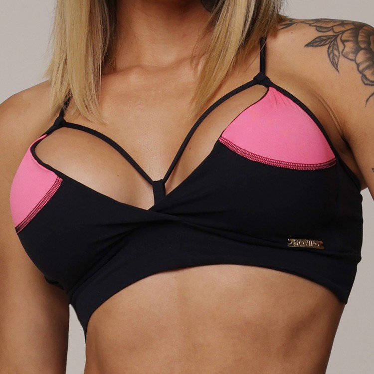 Top Everest Preto com Rosa Neon