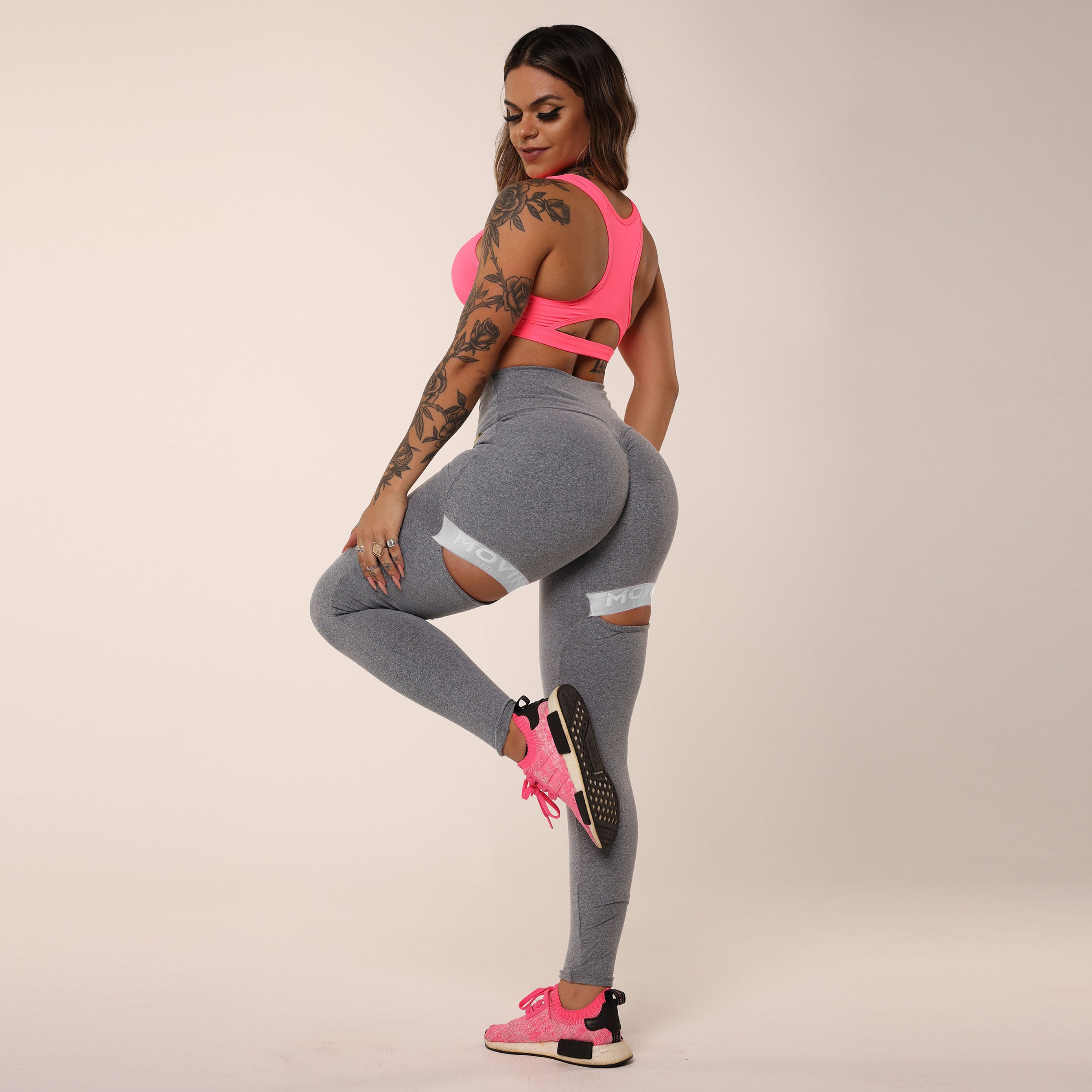 LEGGING INTENSE EMPINA BUMBUM MESCLA COM CINZA - Moving Fitness Wear