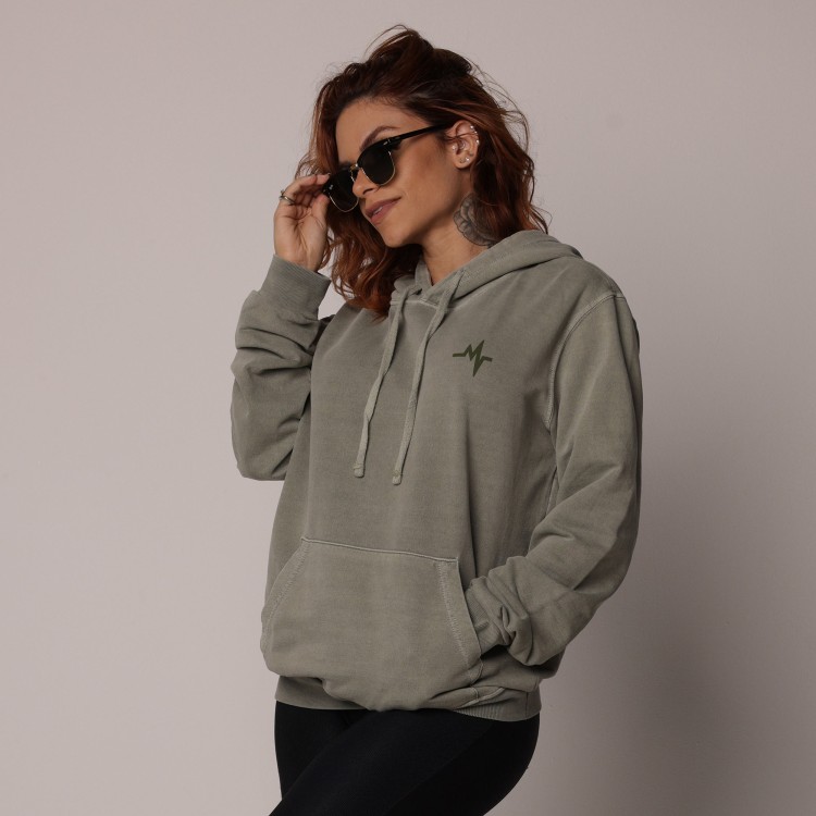 CASACO MOLETOM ESTONADO VERDE MILITAR BOLSO CAPUZ G