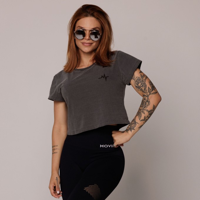 CROPPED ESTONADO DE ALGODÃO PREMIUM SUSTENTÁVEL CINZA CHUMBO - M