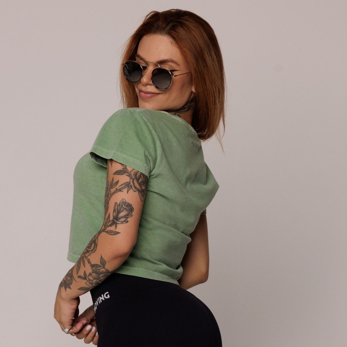 CROPPED ESTONADO DE ALGODÃO PREMIUM SUSTENTÁVEL VERDE - M