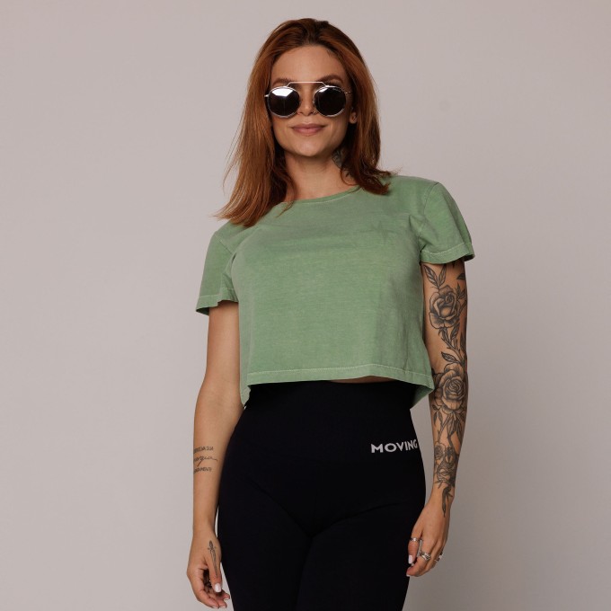 CROPPED ESTONADO DE ALGODÃO PREMIUM SUSTENTÁVEL VERDE - M