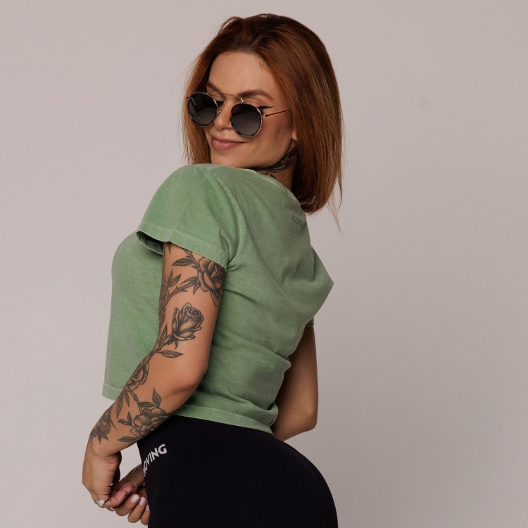 CROPPED ESTONADO DE ALGODÃO PREMIUM SUSTENTÁVEL VERDE