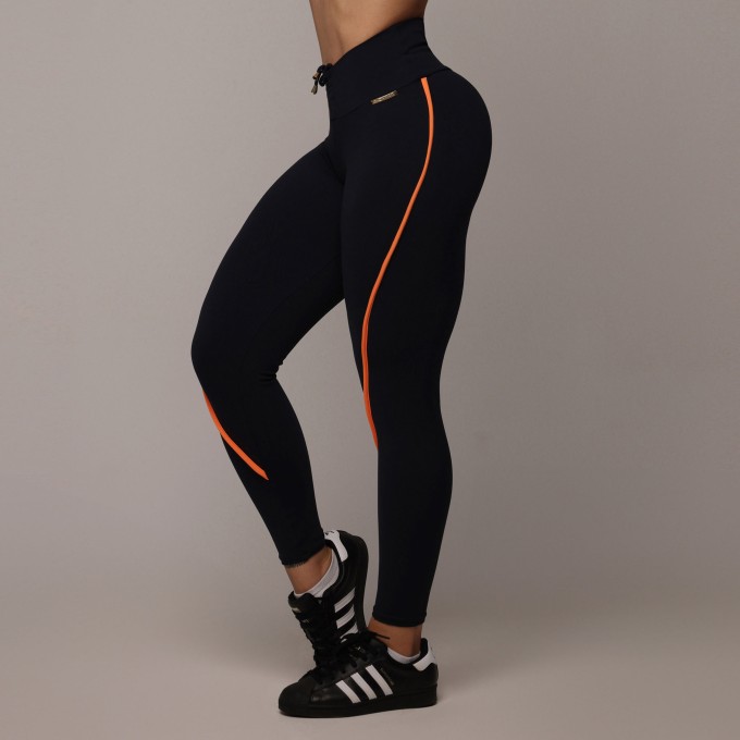 LEGGING RECORTE EMPINA BUMBUM PRETA COM LARANJA NEON