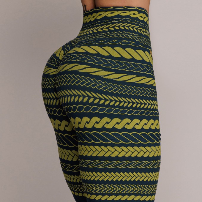 LEGGING EMPINA BUMBUM JACQUARD TRIBAL LIME