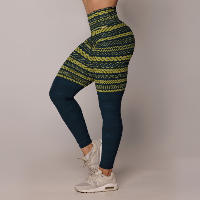 LEGGING EMPINA BUMBUM JACQUARD TRIBAL LIME