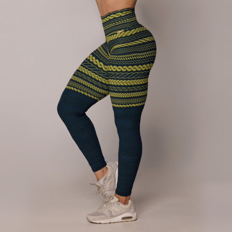 LEGGING EMPINA BUMBUM JACQUARD TRIBAL LIME