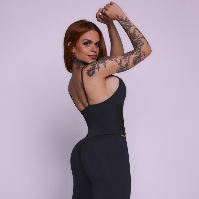 MACACÃO QUEENS EMPINA BUMBUM JACQUARD SNAKE BLACK