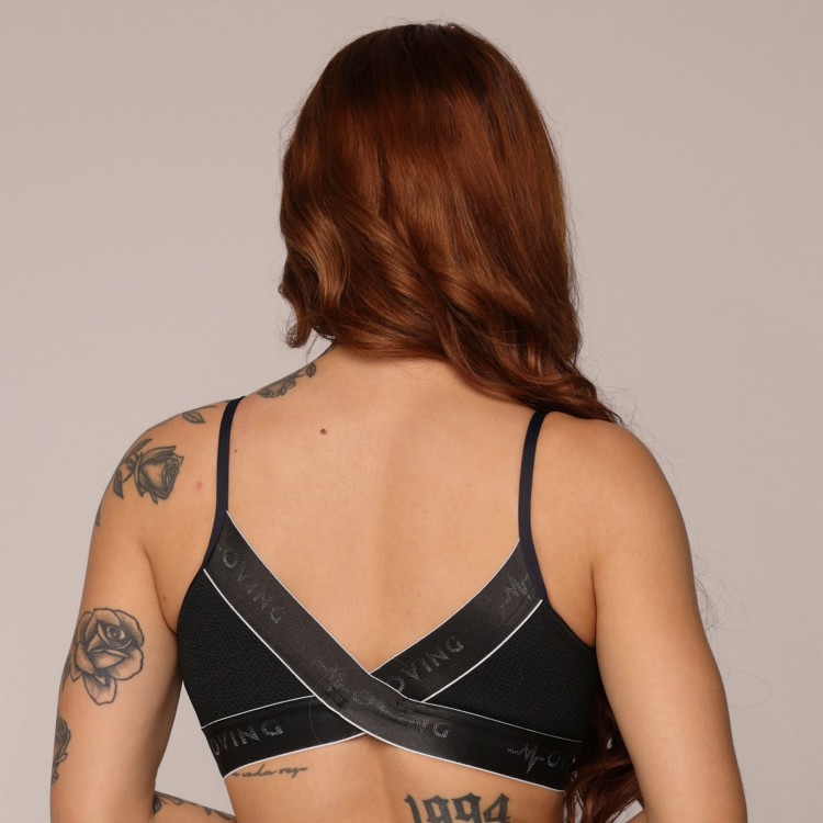 TOP MILANO JACQUARD CONFORT PRETO COM ELÁSTICO PRETO E BRANCO