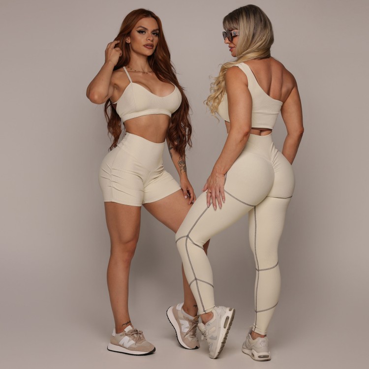 LEGGING PUMP EMPINA BUMBUM JACQUARD CANELADO BAUNILHA