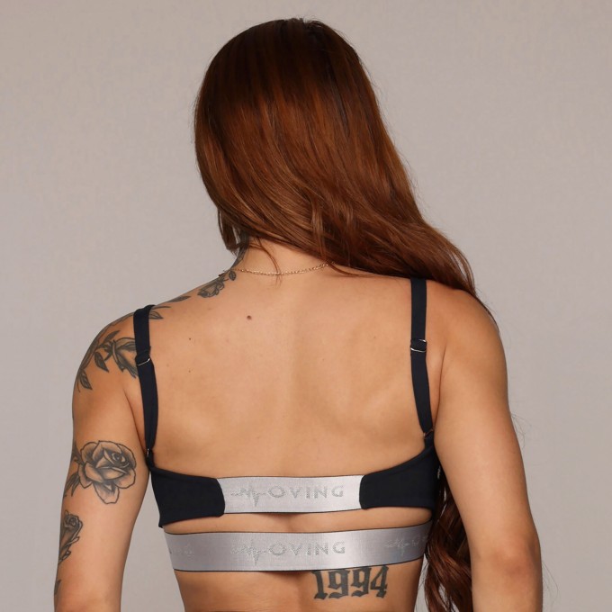 TOP DENVER PRETO COM ELÁSTICO CINZA