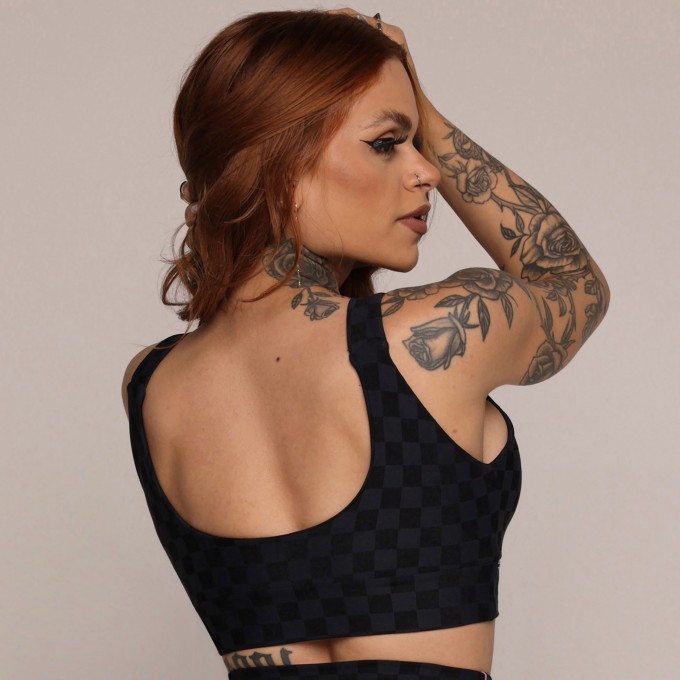 TOP FAIXA JACQUARD XEQUE-MATE PRETO