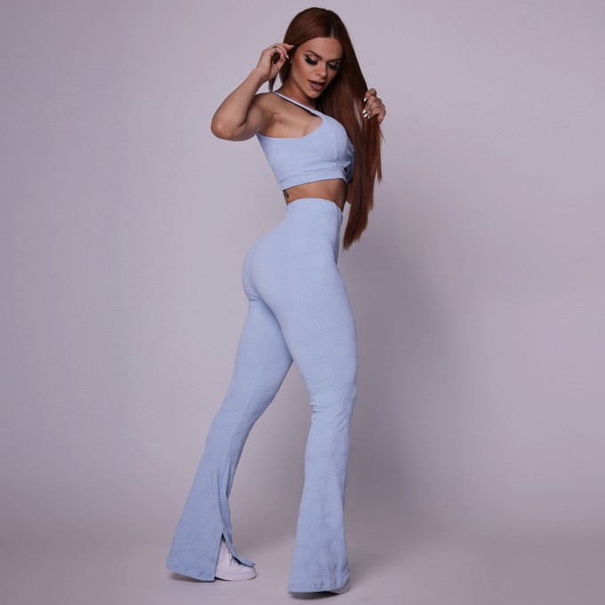 CALÇA FLARE JACQUARD ROUND CÉU AZUL