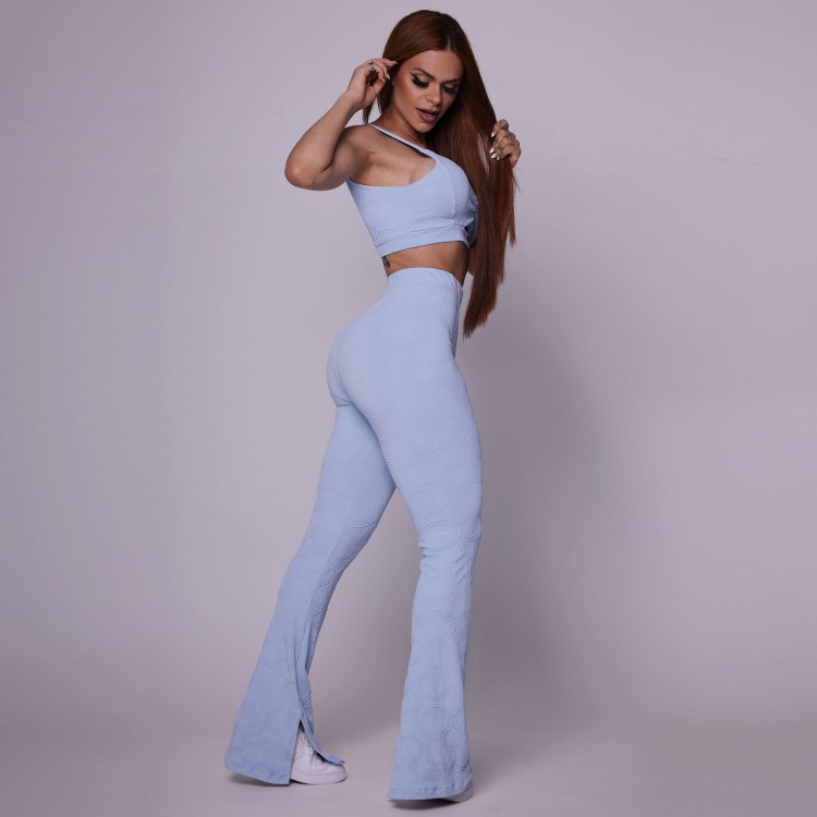 CALÇA FLARE JACQUARD ROUND CÉU AZUL