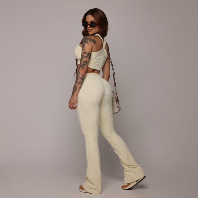 CALÇA FLARE JACQUARD SAVOIR BAUNILHA