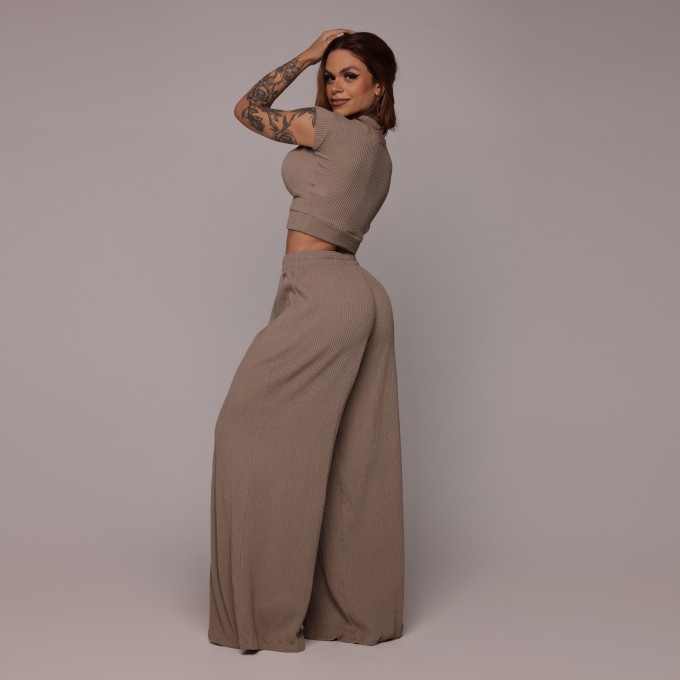 CROPPED CARMEL CANELADO AREIA