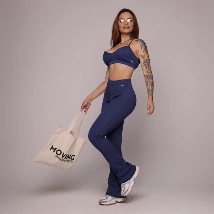 CALÇA FLARE JACQUARD CONFORT AZUL MARINHO