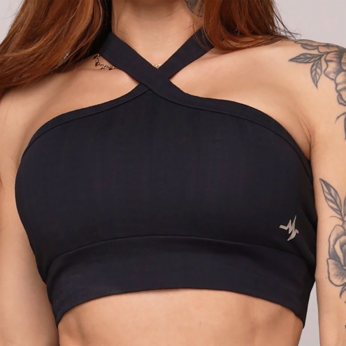 TOP TULIPA JACQUARD FLOWERS PRETO