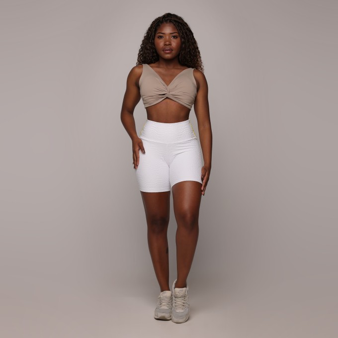 SHORT BOLSINHO EMPINA BUMBUM JACQUARD CROCO BRANCO