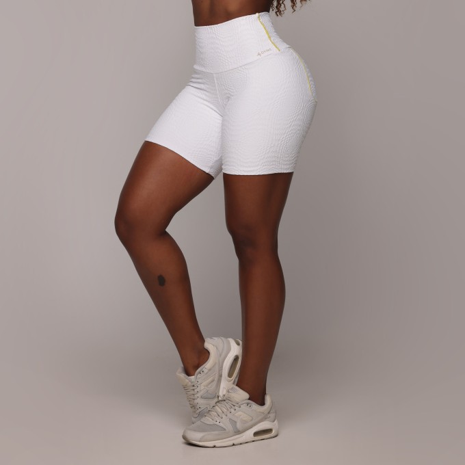 SHORT BOLSINHO EMPINA BUMBUM JACQUARD CROCO BRANCO