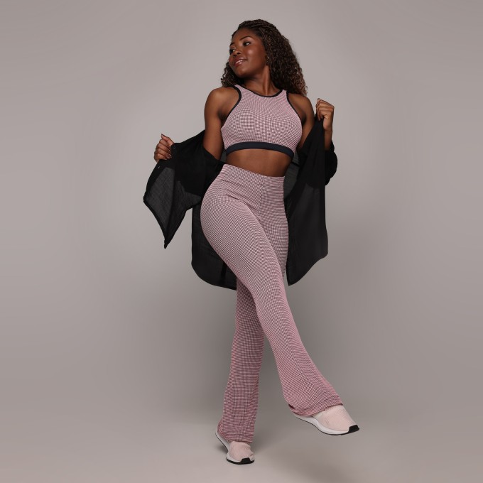 CALÇA FLARE JACQUARD CONFORT TWEED ROSÊ