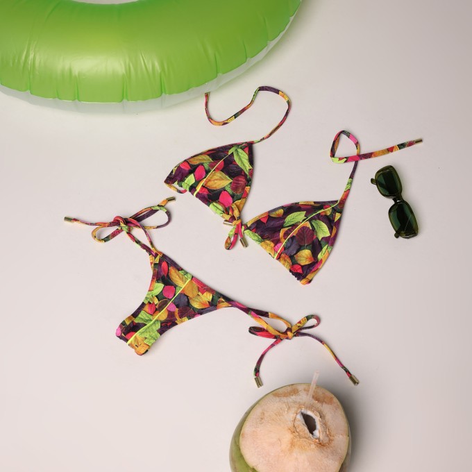 BIQUÍNI CORTININHA FOLHAS DE OUTONO COLORIDAS