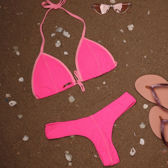 BIQUÍNI CORTININHA JACQUARD CONFORT ROSA NEON