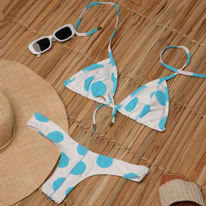 BIQUÍNI CORTININHA POÁ AZUL COM BRANCO