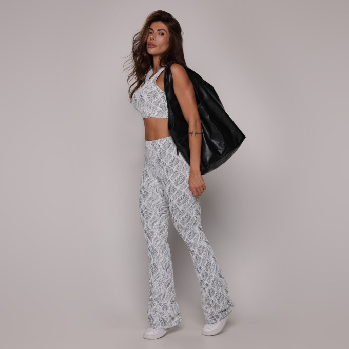 CALÇA FLARE JACQUARD SELVA BRANCO