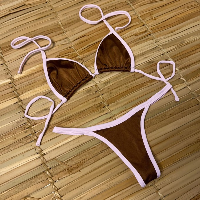 BIQUÍNI CORTININHA COFFEE COM ROSA CHÁ