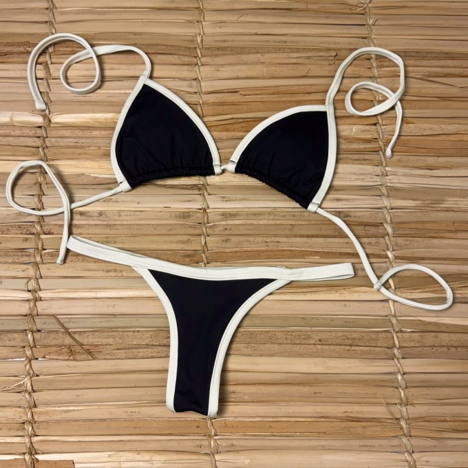 BIQUÍNI CORTININHA PRETO COM OFF-WHITE