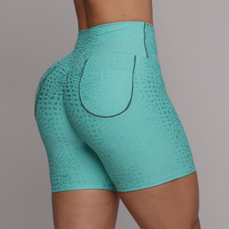 SHORT BOLSINHO EMPINA BUMBUM JACQUARD SNAKE MENTA