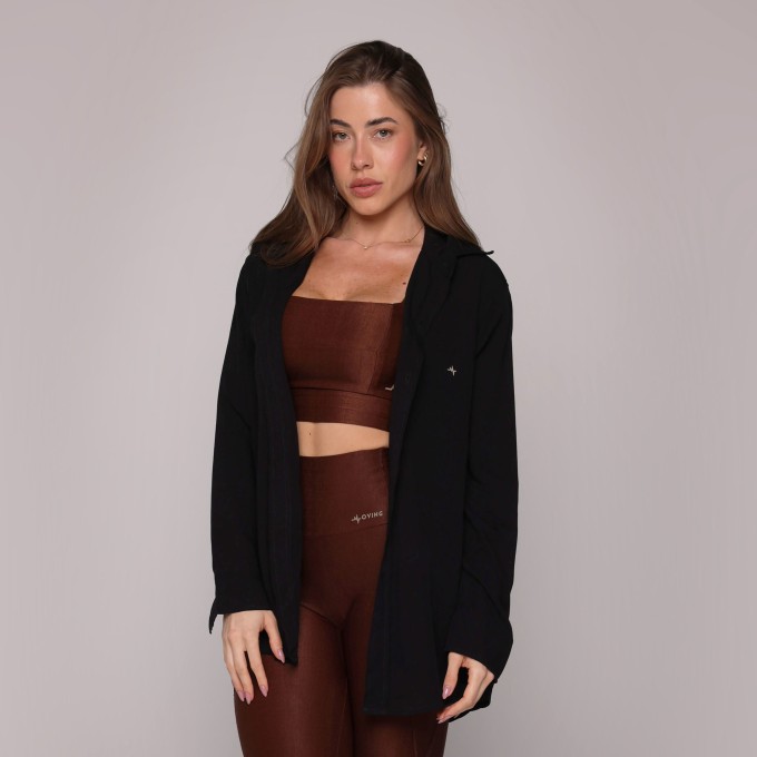 CAMISA MANGA LONGA OVERSIZED VISCOLINHO PRETO