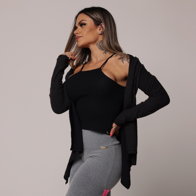 Cardigan de Moletom Preto