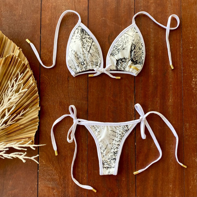 BIQUÍNI CORTININHA GOTAS DE ORVALHO COM BRANCO